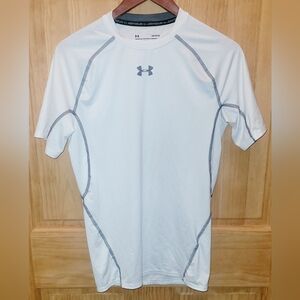 Womens White/Gray Under Armour HeatGear Short Sleeve Compression Shirt. Large